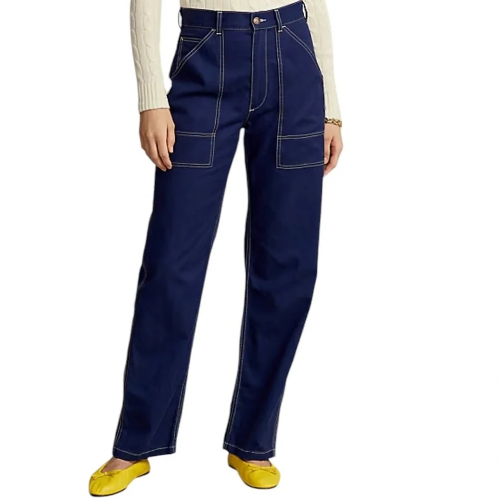 Polo Ralph Lauren Pant Womens Cotton Twill Utility Navy Straight Leg Size 2 - Picture 2 of 16